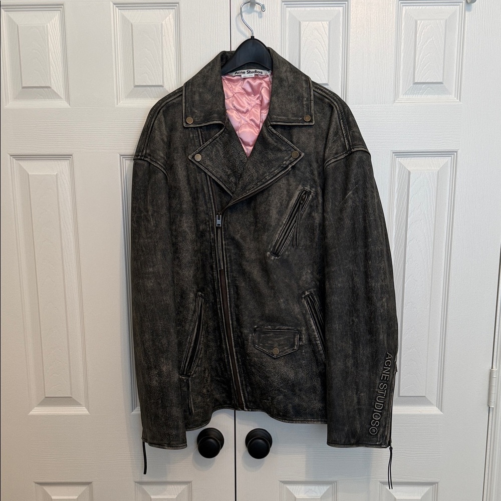 Acne Studios Men's Black zip up Leather biker Jacket sz 48 (brand new with tags)